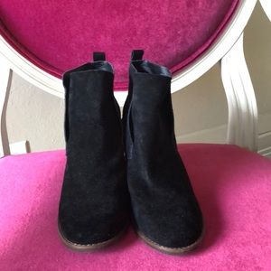 Lucky Brand black suede booties with wedge heels